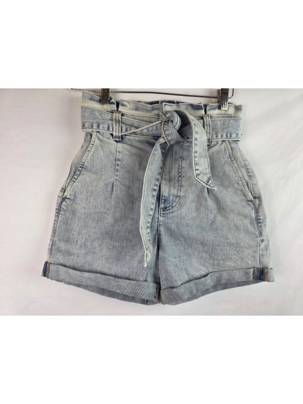 Express Women's Jean Shorts Size 00 Light Denim High Waist Shortie Paperbag Belt